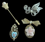 (4) Vintage Fashion Pins, (1) From Western Germany