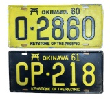 (2) Vintage Okinawa License Plates