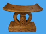 Ghana Ashanti People Curved Wooden Seat Carved