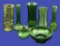 Assorted Collectable Green Glass Vases, Etc