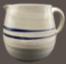 Vintage Blue Stripe Beige Stoneware Pitcher, 7”
