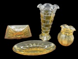 (4) Amber Colored Glass Items