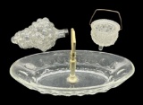 Vintage Glass Relish Dish With Handle, Pressed