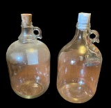 (2) Vintage Glass Jugs With Corks — 13” High