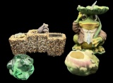 Assorted Frog Items—Planter, Candle Holder, Etc