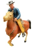 Vintage Plastic Cowboy and Horse Toy—8” Tall