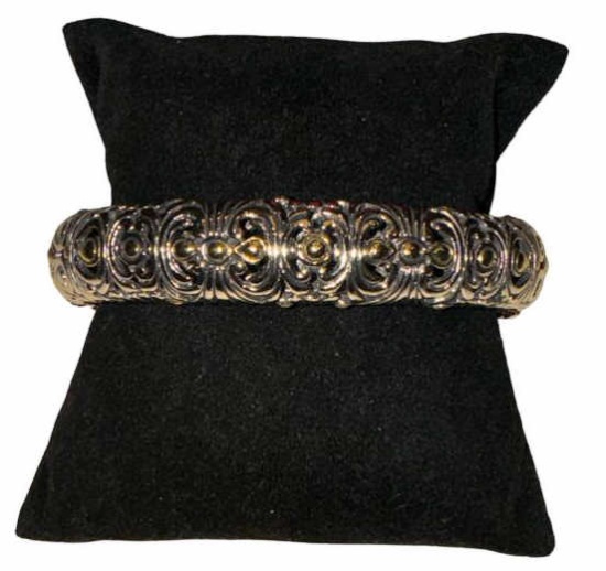 Ornate Hinged Bracelet with Colored Gemstones,