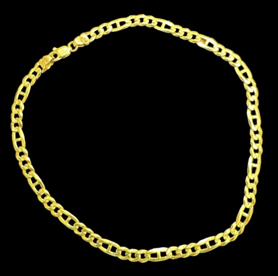 14 Kt Yellow Gold Figaro Anklet—Marked “14 Kt