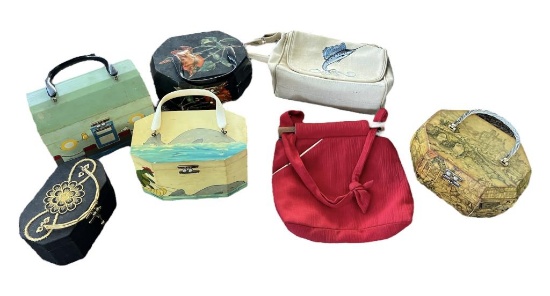 (5) Wooden Palm Beach Style Purses that Need