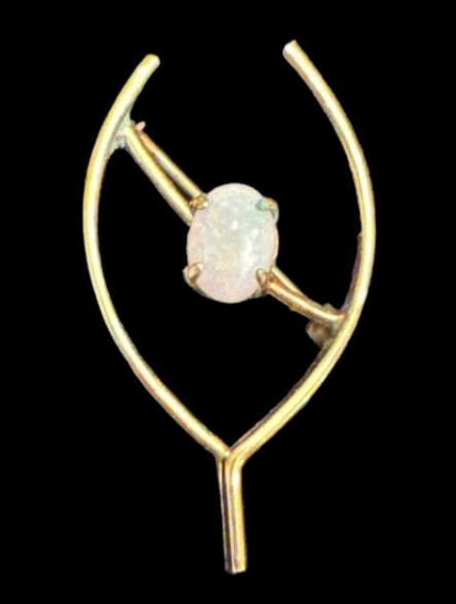 12 Kt Gold Filled Wishbone and Opal Pin
