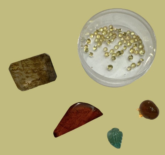 Assorted Gemstones:  Amber, Jade, (2) Unknown,