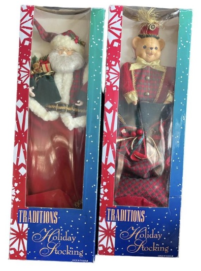 (2) Traditions Holiday Stockings: Santa and Bear