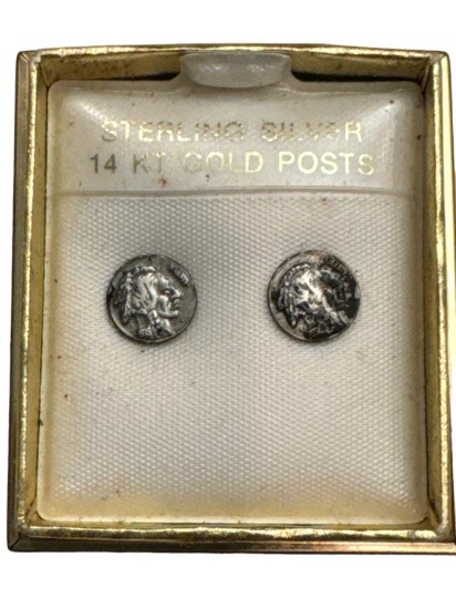 Sterling Silver Pierced Earrings with 14 Kt Gold