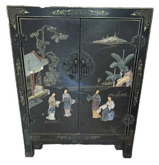 Chinese Black Lacquer 2-Door Stand—23 1/4” x 11