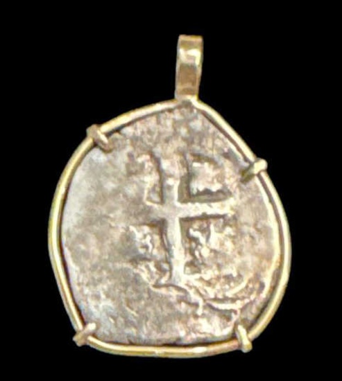 Spanish Treasure Two Reales Coin in Yellow Gold