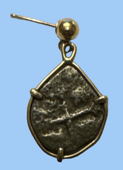 Spanish Treasure Coin Pierced Earring--2 Reales--