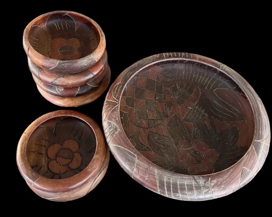 Hand Carved Wooden Serving Bowl (14" D) with