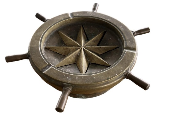 Vintage Brass Ship Wheel Ashtray—9” Wide