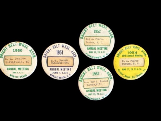 (5) Bright Belt Whse. Assn. Pins/Buttons--(1) 1950