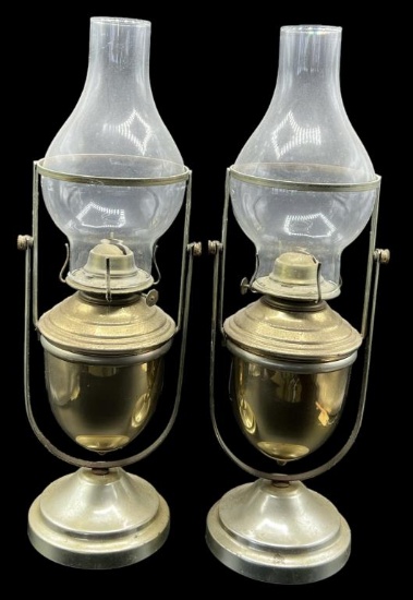 (2) Vintage Eagle Nautical Swivel Oil Lamps—19”