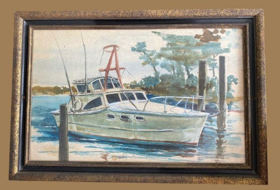 Framed and Signed Original Boat Painting