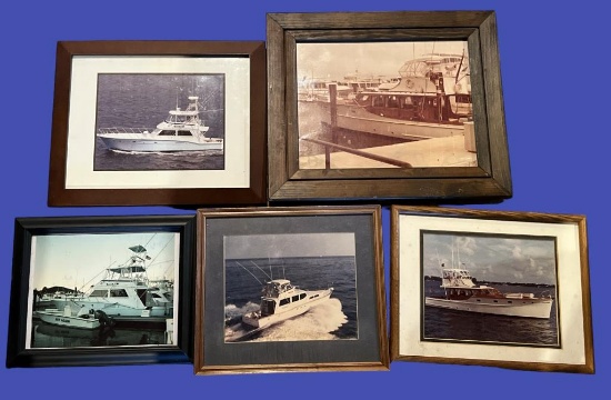 (5) Framed Boat Pictures—Largest is 18.25" x 15.5