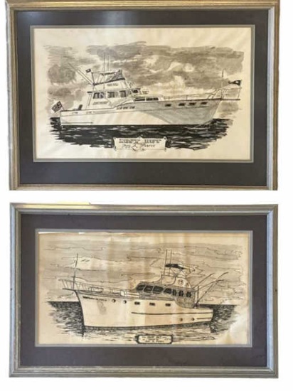 (2) Framed and Matted Pen Drawings of “Best Bet” -