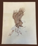 Original Signed Eagle Drawing, Mixed Media—22” X