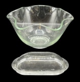 Vintage Ruffled Edge Glass Serving Bowl & Glass
