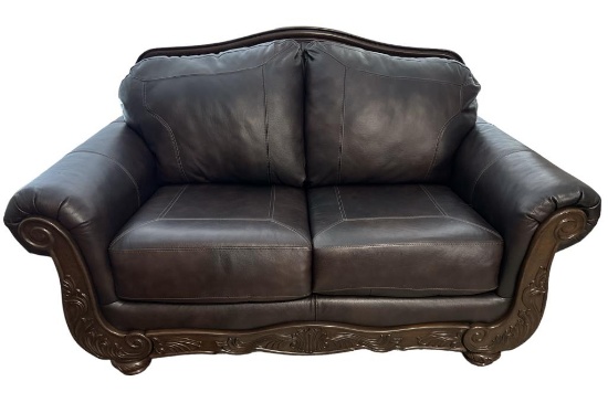 Leather Loveseat--Mellwood , Walnut Frame--63"