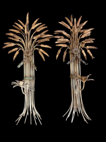 (2) Vintage Metal Wall Sconces with Wheat Design--Each Holds (1) Candle--33" High