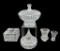 Assorted Glass Items: Covered Footed Dish 7” D,