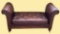 Leather Rolled Arm Bench with Tufted Seat, Brass