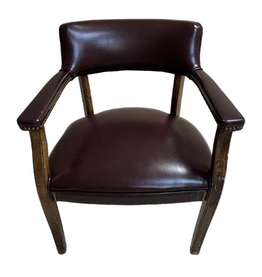 Wooden and Leather Chair with Brass Tacks