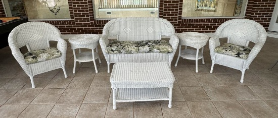 Wicker Furniture:  Settee, (2) Chairs, (2) End