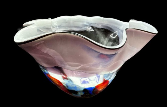 Viz Art Glass Hand Blown Table Top Ruffled Edge