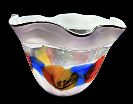 Viz Art Glass Hand Blown Center Piece Ruffled Edge