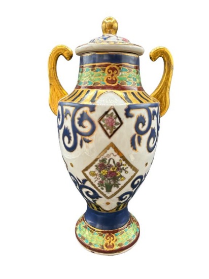 2-Handled Ceramic Urn with Lid - 15” H