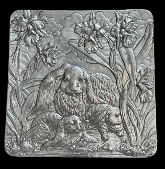 Arthur Court Bunny Tray with Rabbits and Irises--