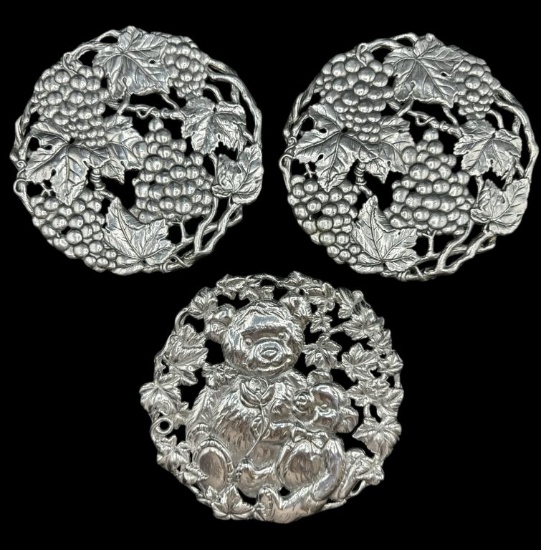 (3) Arthur Court Trivets:  (2) 1995 Grape Leaves