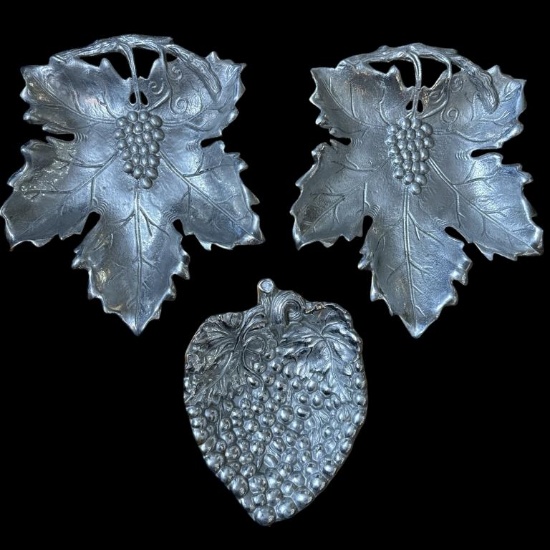 (3) Aluminum Grape Leaf Shaped Dishes:  (2)