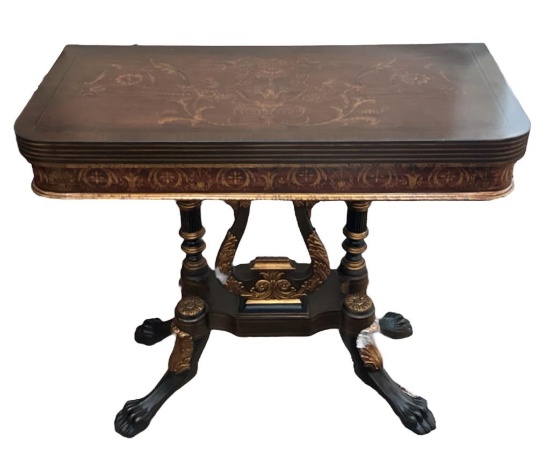 Lyre Base Table with Gilt Decoration--36" x 18",