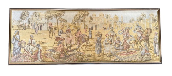 Antique Framed Tapestry With Moorish