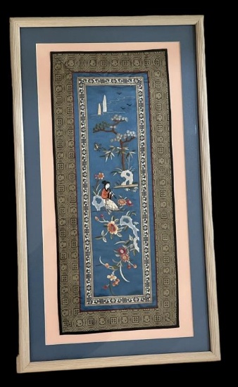Framed and Matted Chinese Silk Tapestry—16” x 29”