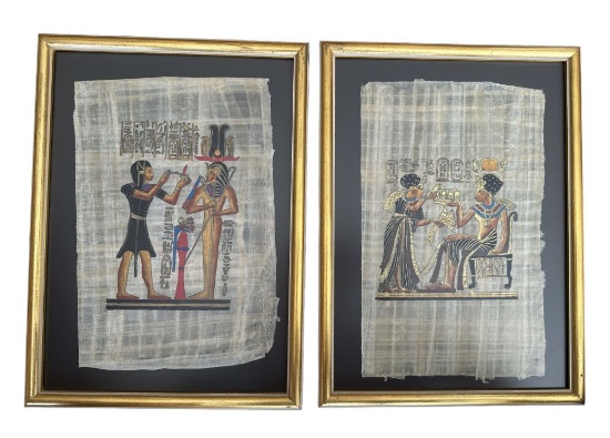(2) Framed Egyptian Paintings on Papyrus Paper -