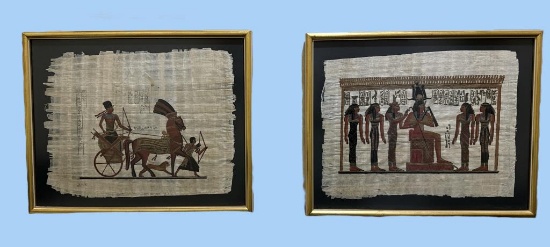 (2) Framed Egyptian Paintings on Papyrus Paper -