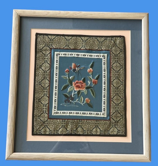 Framed and Matted Chinese Silk Art—15.25” x 16.5”