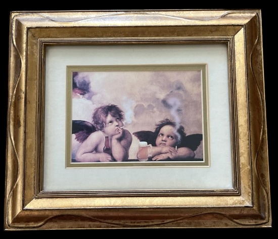 Framed and Matted Altered Raphael Cherub