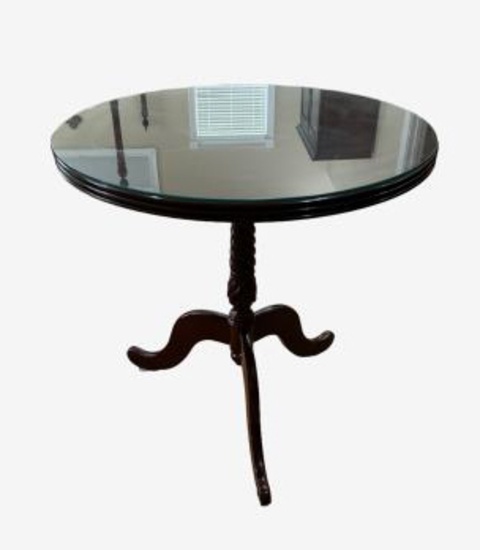 Round Pedestal End Table with Glass To Protect