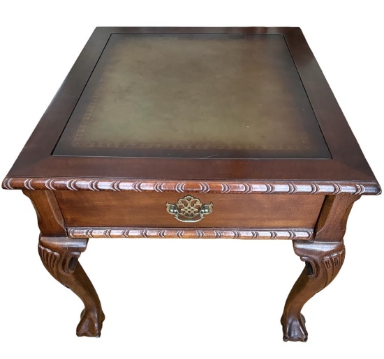 Rectangular 1-Drawer  End Table with Leather Inset